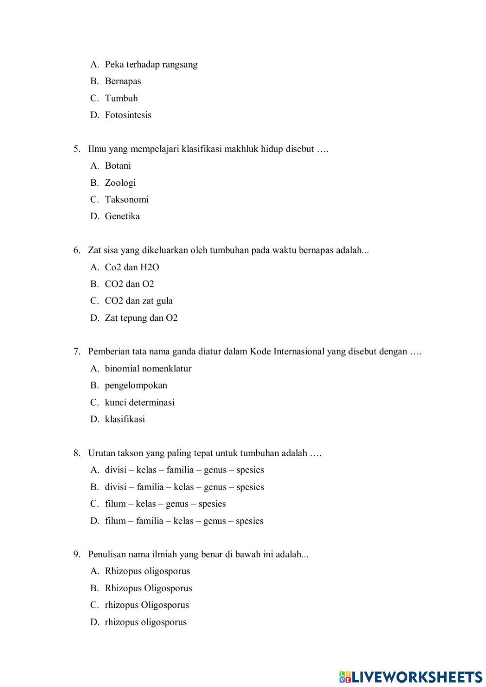 Kuis klasifikasi makhluk hidup kelas vii