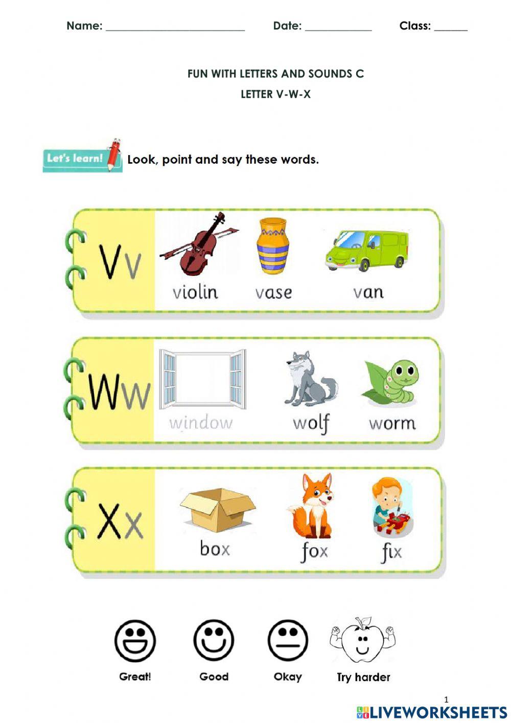 Letter V W X Worksheets