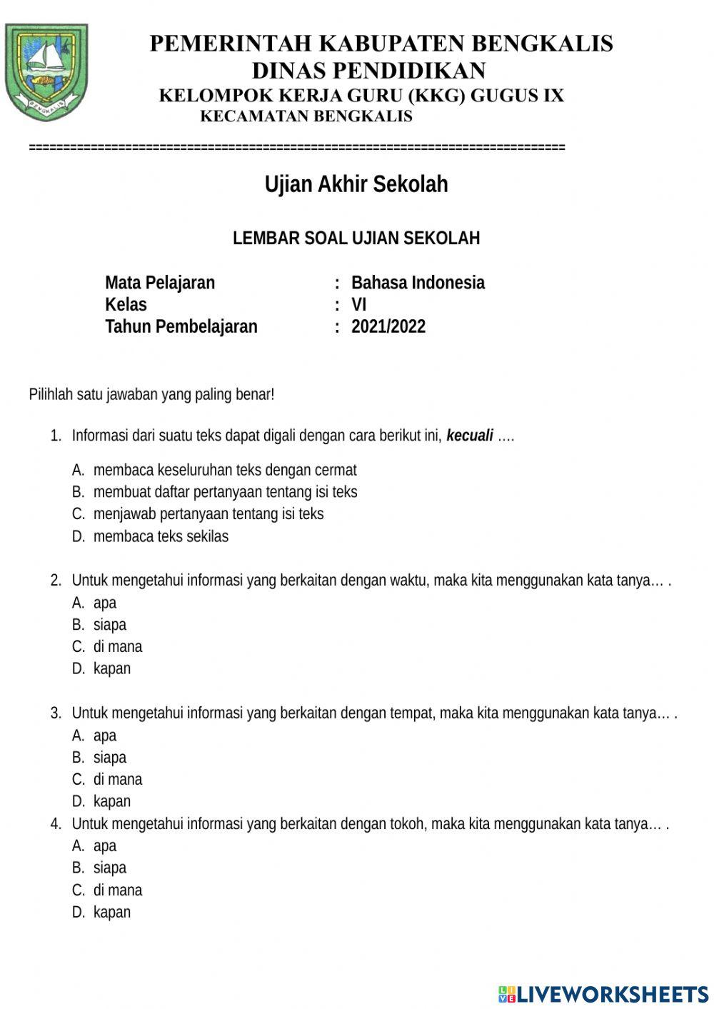 Soal UAS Muatan Bahasa Indonesia