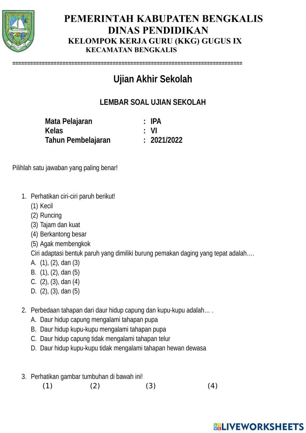 Soal UAS Muatan IPA Soal UAS Muatan IPA
