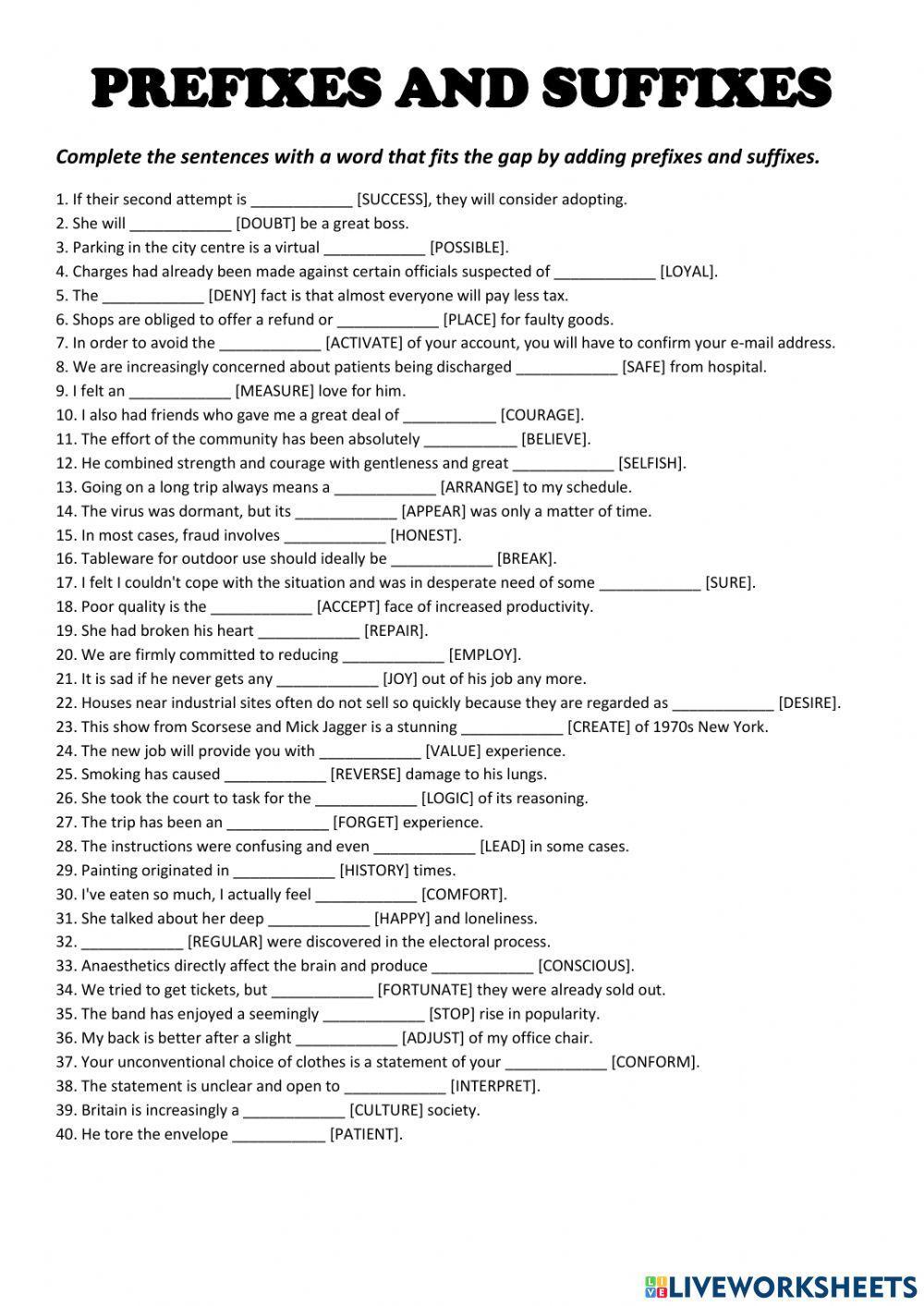 Prefixes and suffixes