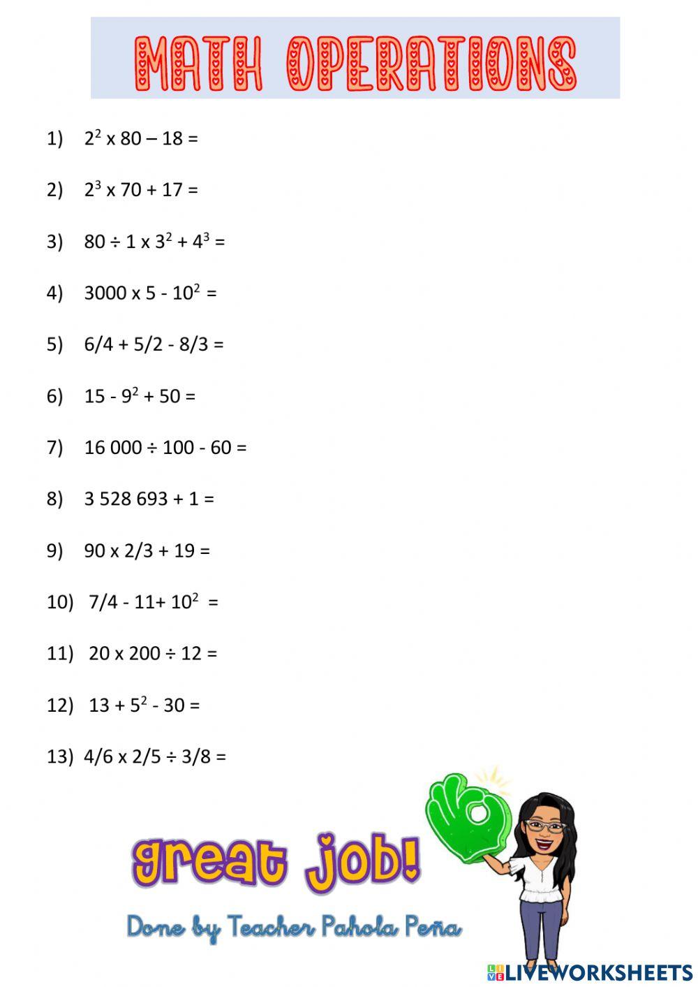Writing math operations worksheet | Live Worksheets