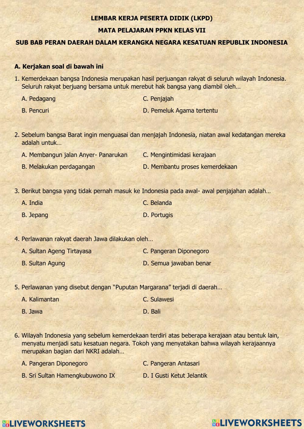 Lembar Kerja Kelas 7 BAB 6