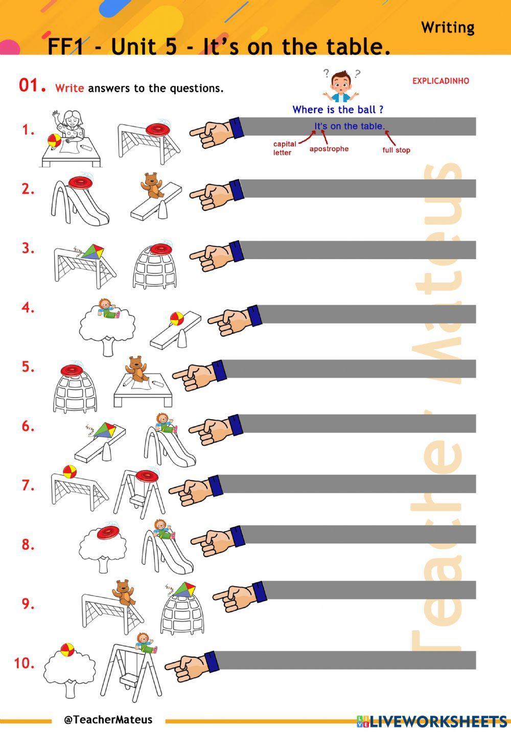 FF 1 - Unit 05 - It's on the table - Writing
