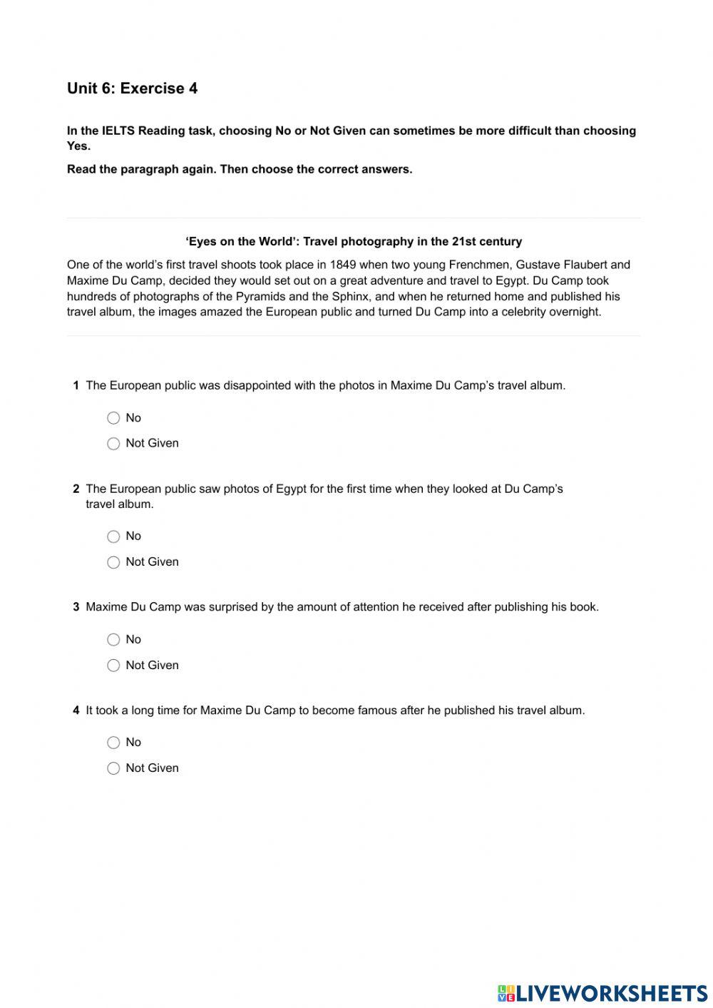 Mindset IELTS 1 - Reading Skills Modules - Unit 6 Ex4