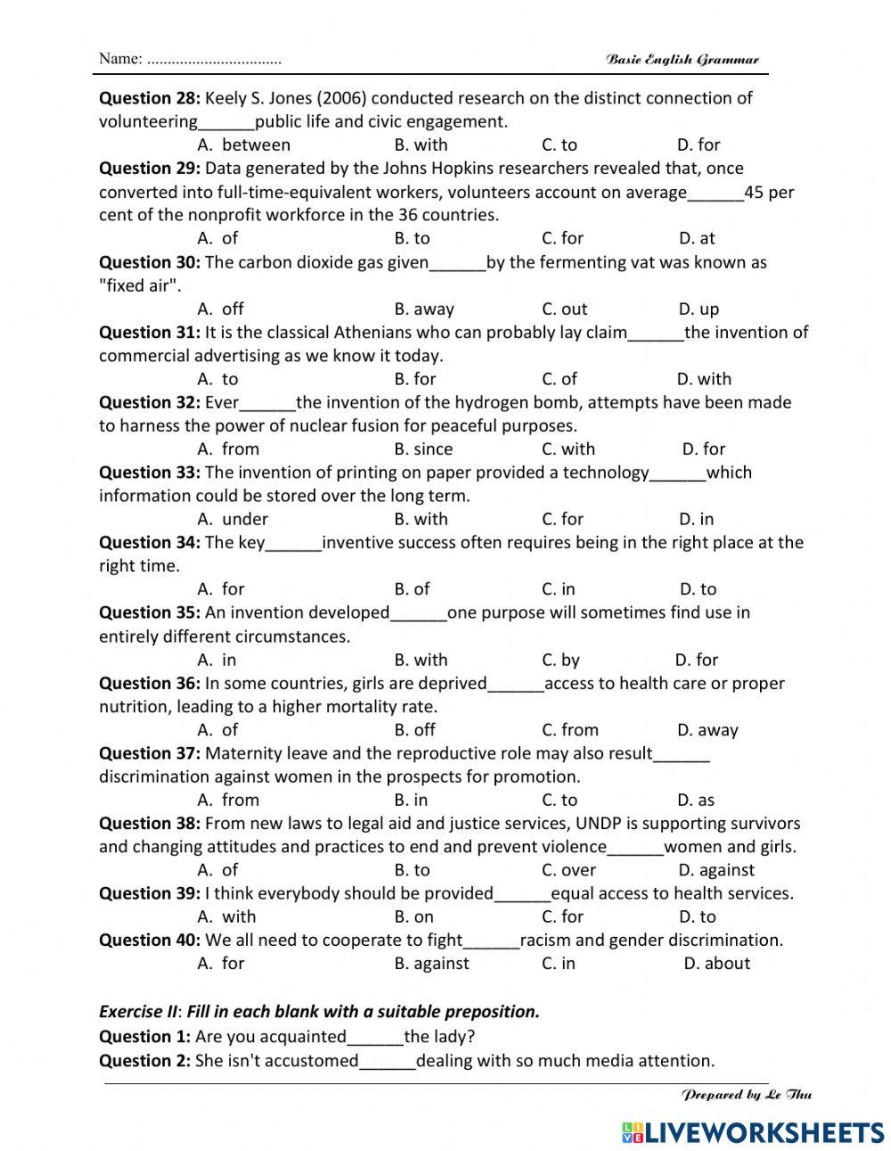 Prepositions-Homework