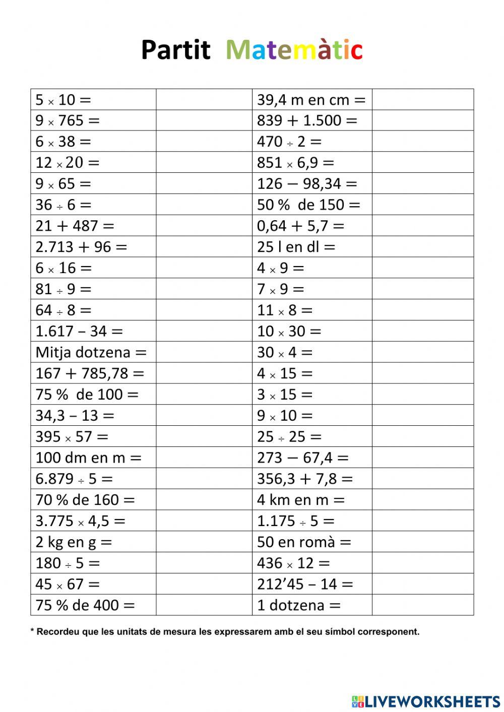 Càcul matemàtiques 6è