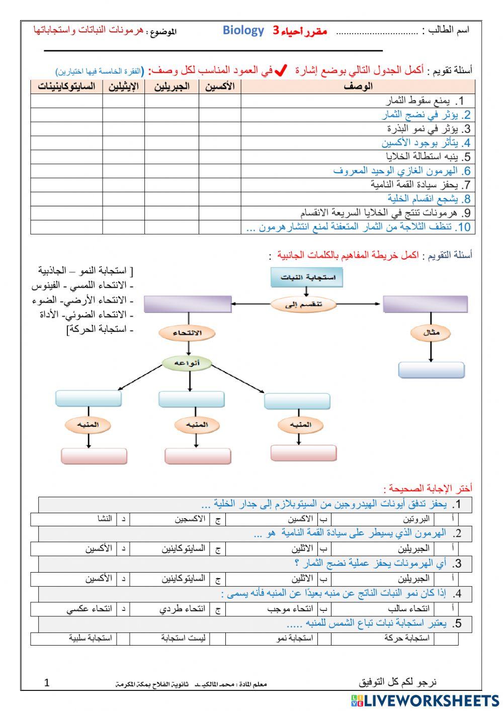 مراجعة فصل تركيب النبات ووظائف أجزاءه