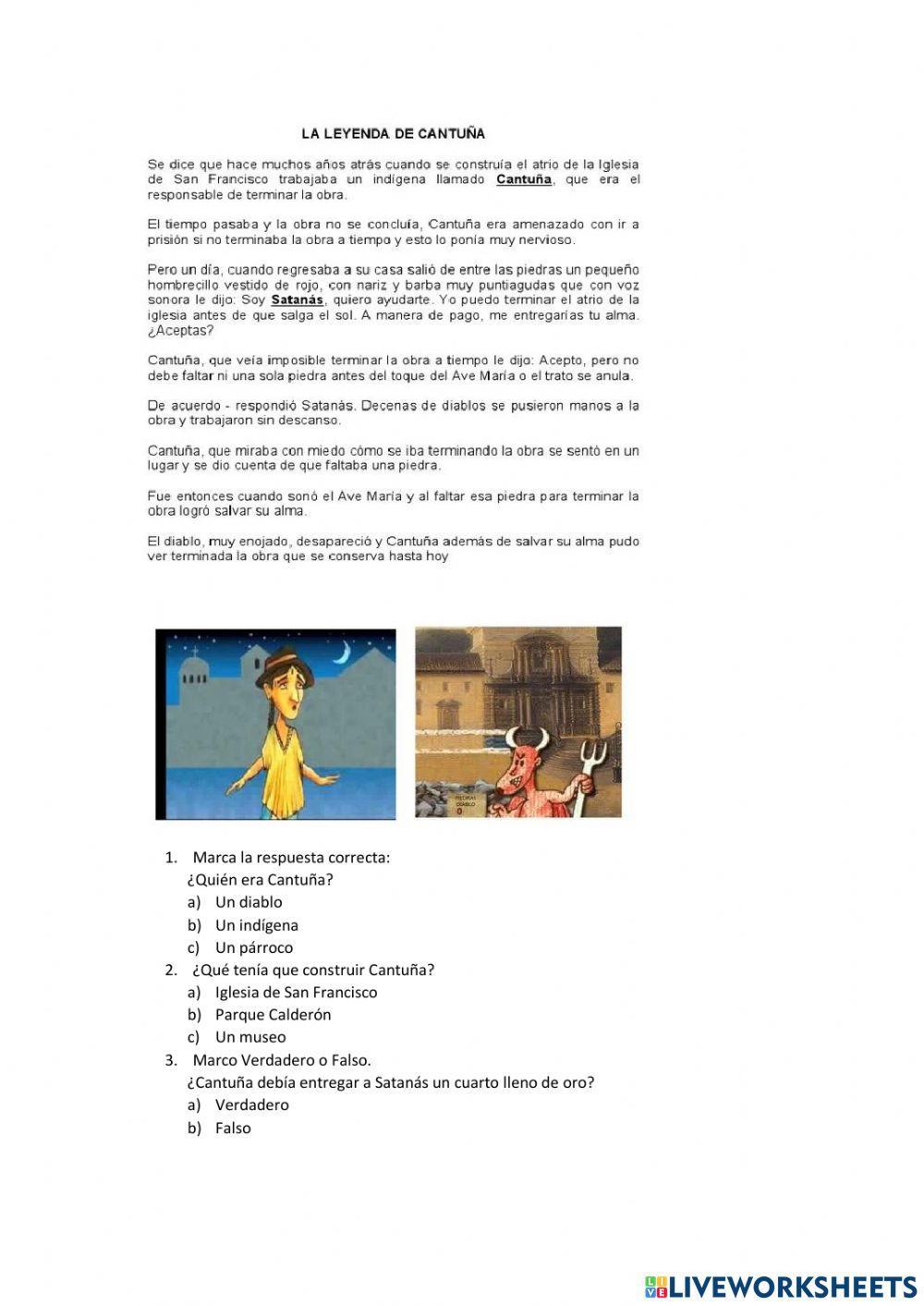 Comprensión lectora: Leyenda Cantuña