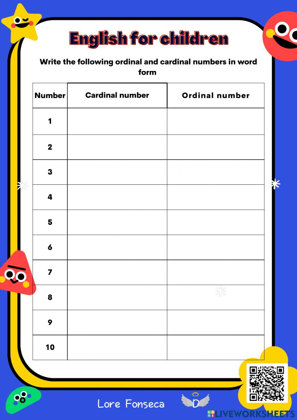 Ordinal and cardinal numbers in word form efc