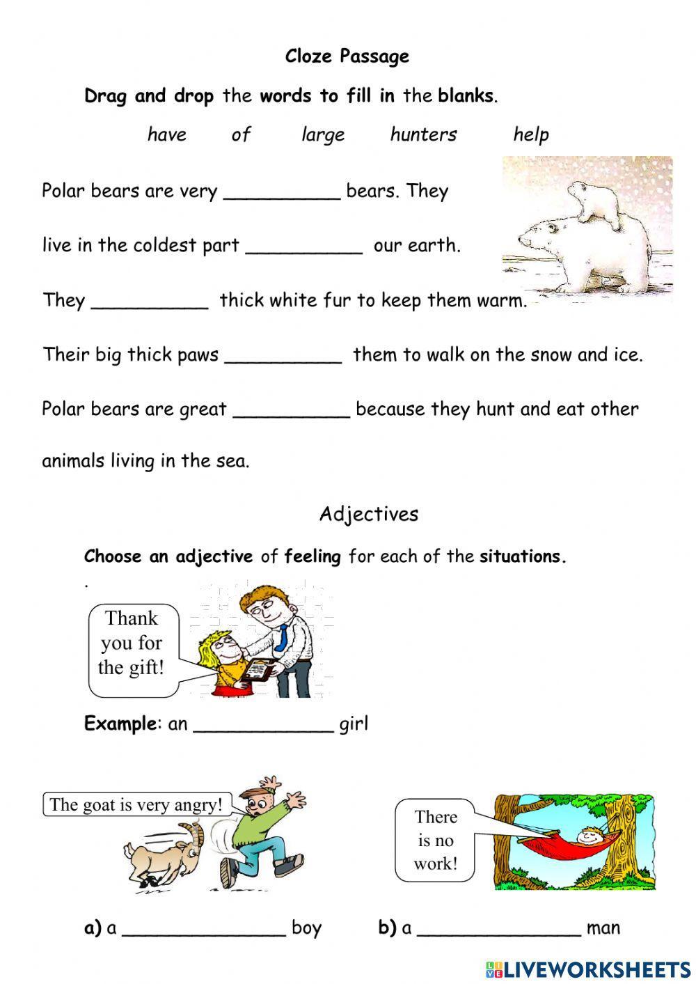 Cloze Passage and Adjectives