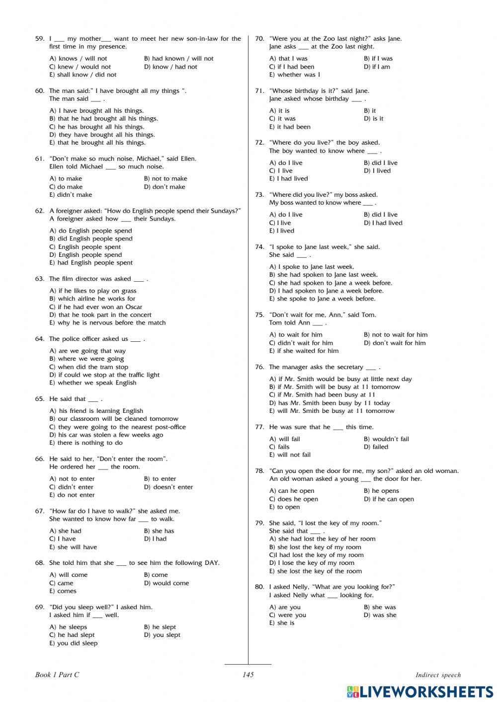 Grammar book 1 Part C Test 13