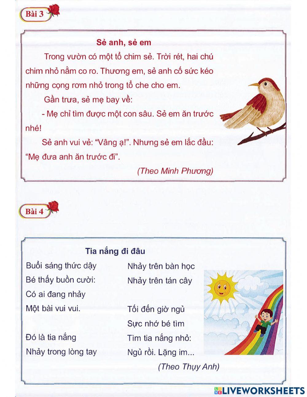 Tiếng việt 1 lên 2 - Dạng 1: Đọc thành tiếng