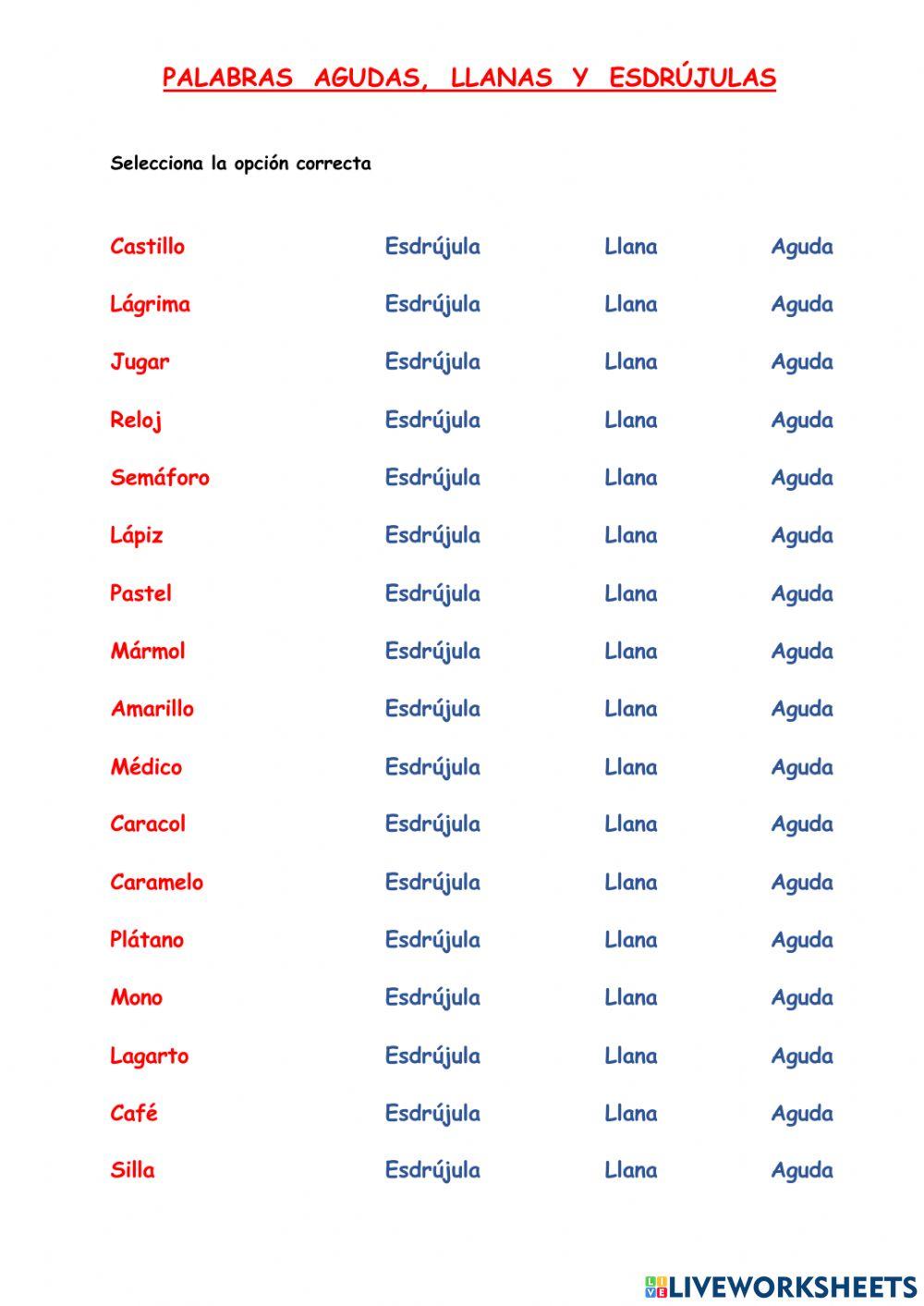 Clasificación de palabras