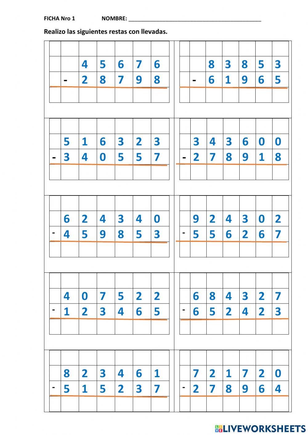 Ejercicos practicos de restas