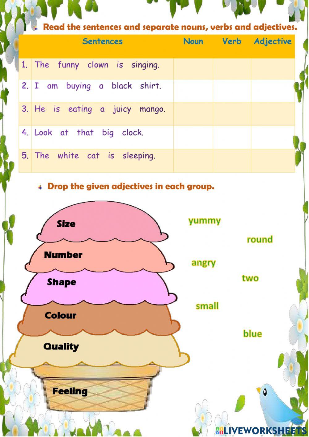 Nouns, Verbs and Adjectives