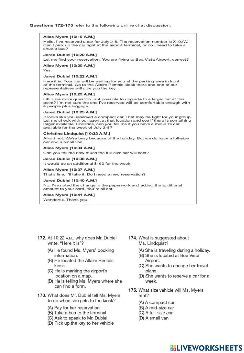 TOEIC Part 7-B | Free Interactive Worksheets | 2044222