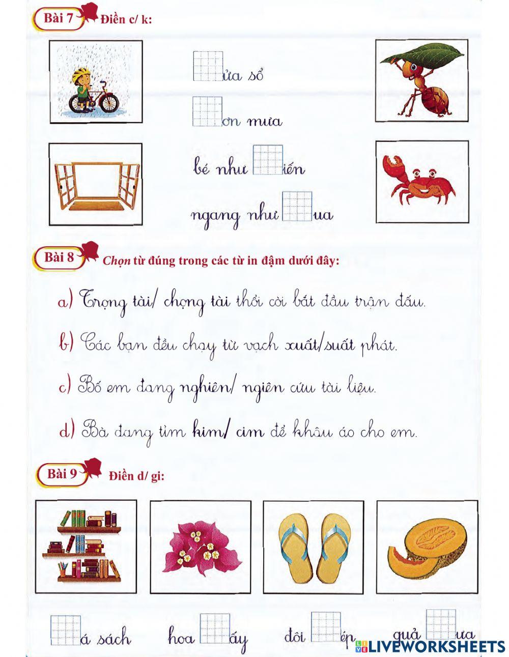 Tiếng Việt 1 lên 2 - Dạng 3: Chính tả