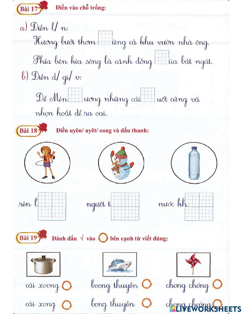 Tiếng Việt 1 lên 2 - Dạng 3: Chính tả