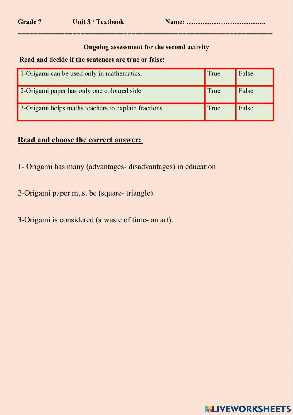 Unit 3 online exercise for grade 7th | Live Worksheets