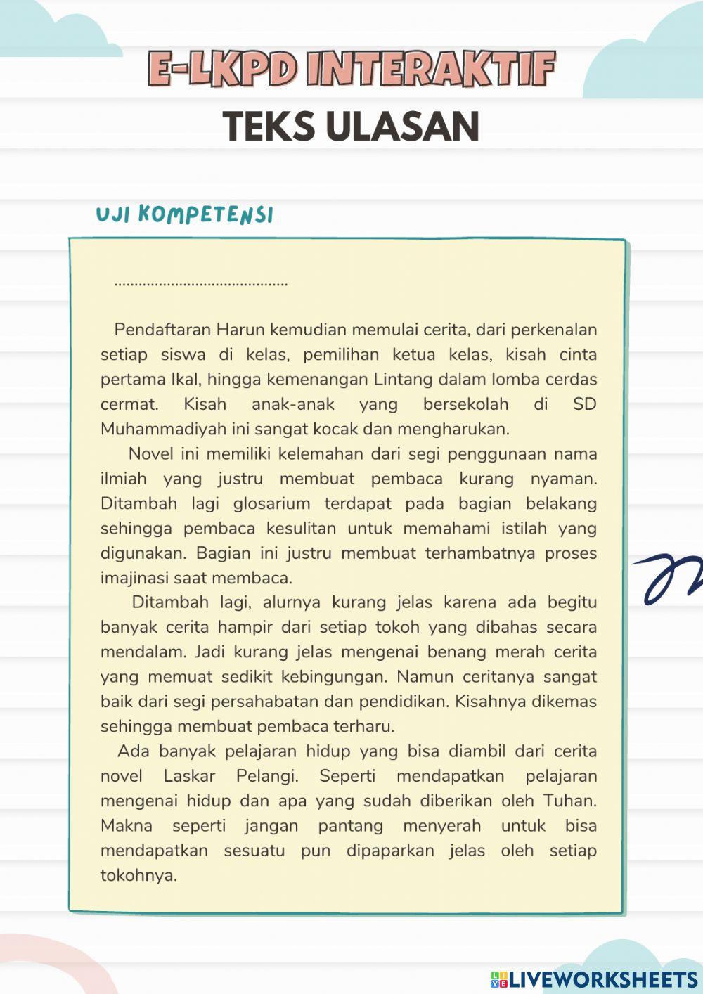 E-lkpd interaktif teks ulasan