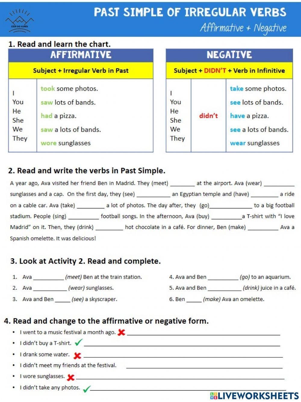 Past Simple of Irregular Verbs - Affirmative + Negative