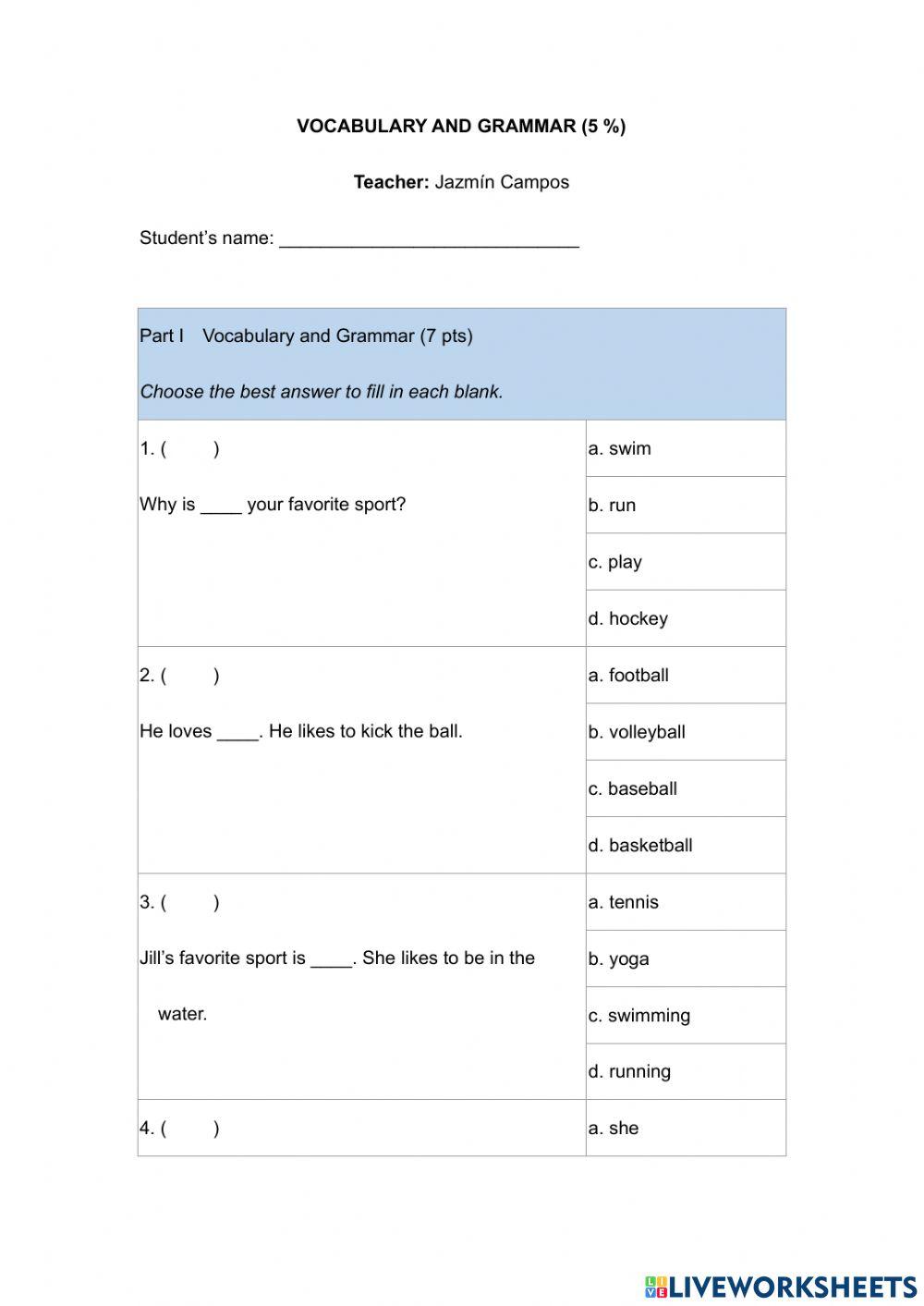 Vocabulary and Grammar