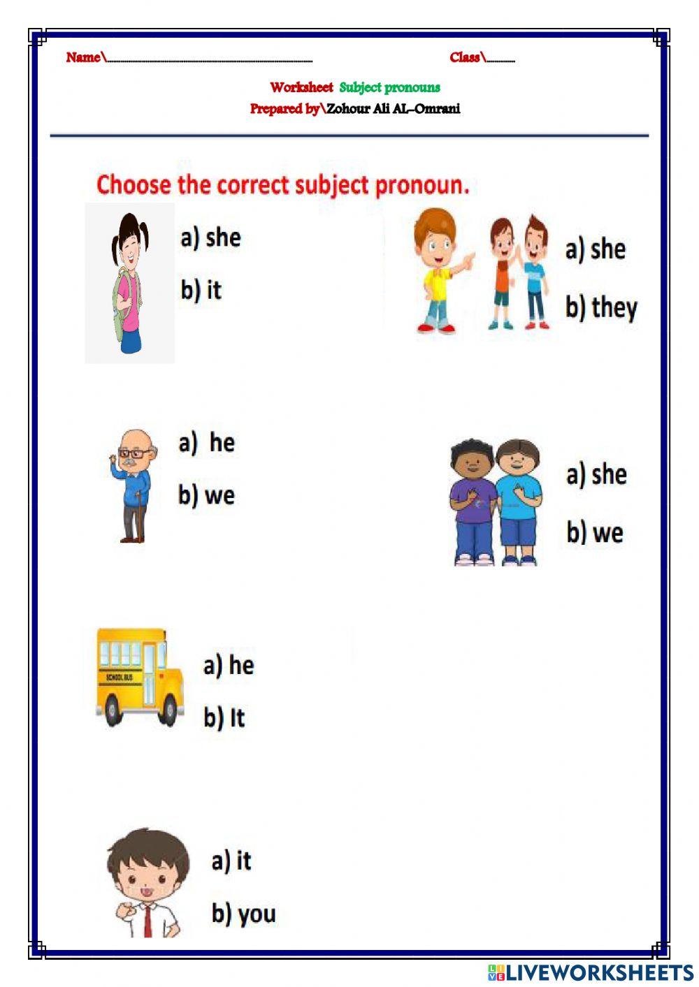Pronouns online exercise for 4 | Live Worksheets