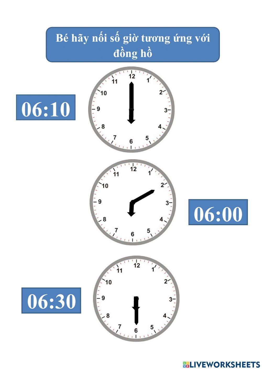 Tìm đông hồ thích hợp với số giờ