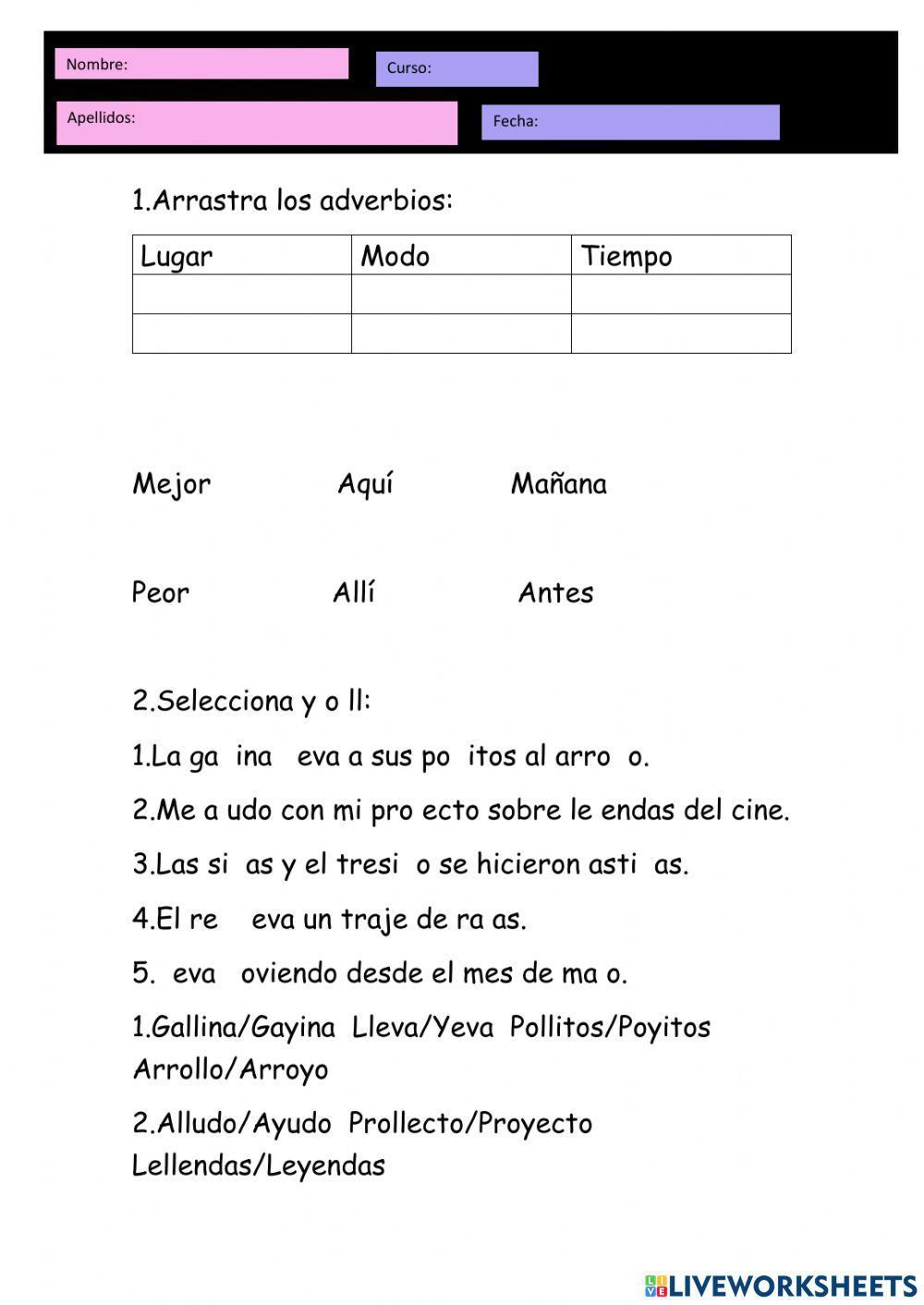 Adverbios, ll y , -mente
