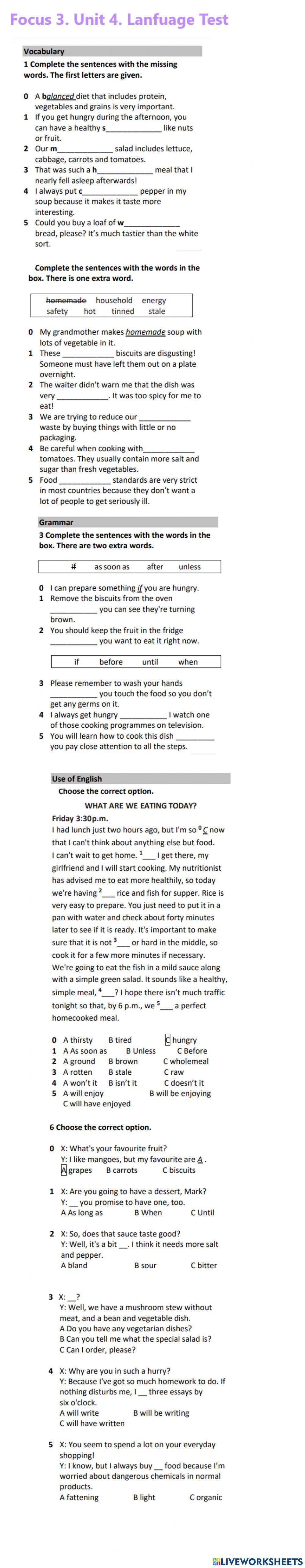 Focus3. Unit 4. Language Test