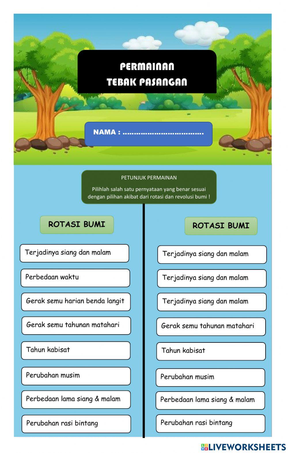 Permainan Rotasi dan Revolusi Bumi