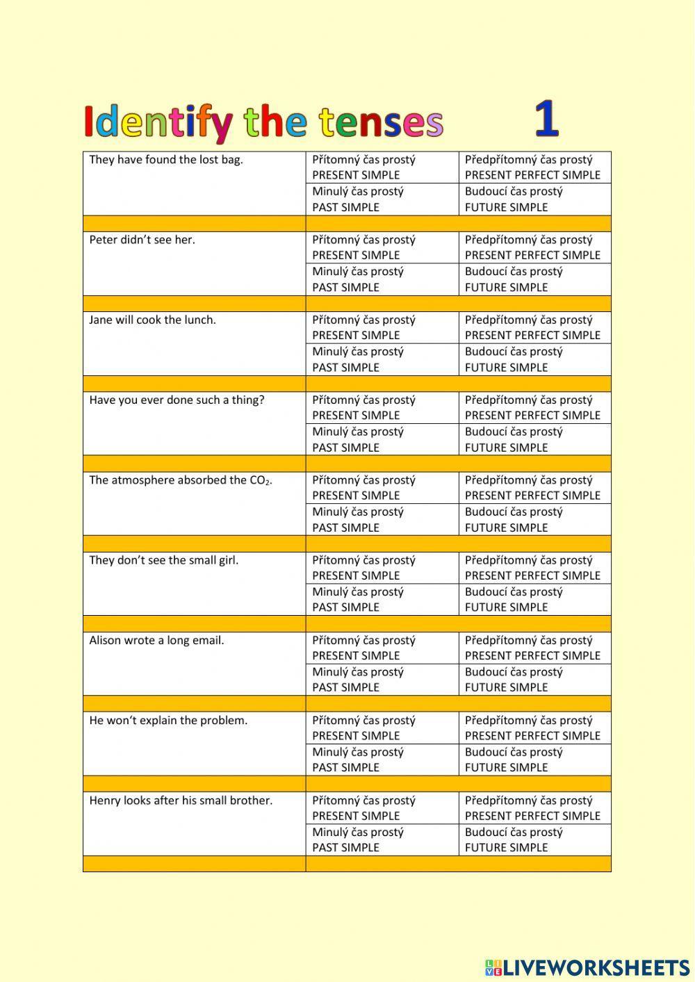 ANG 8 - Identify the tenses - POZNEJ ČASY - 1 - multiple choice
