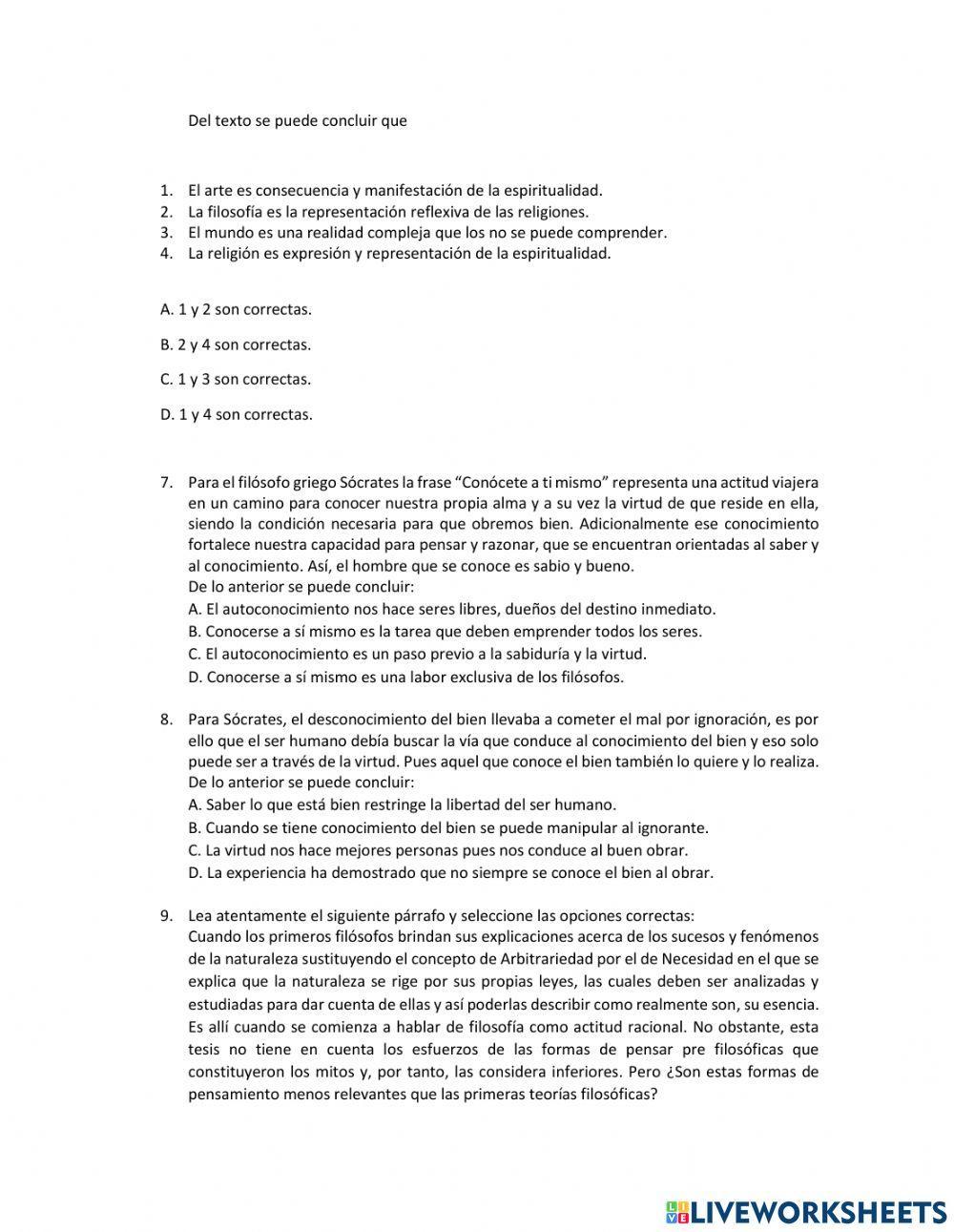 Evaluación introducción a la Filosofía