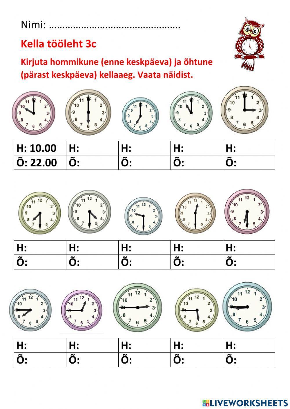 Kella tööleht 3c Kella tööleht 3c