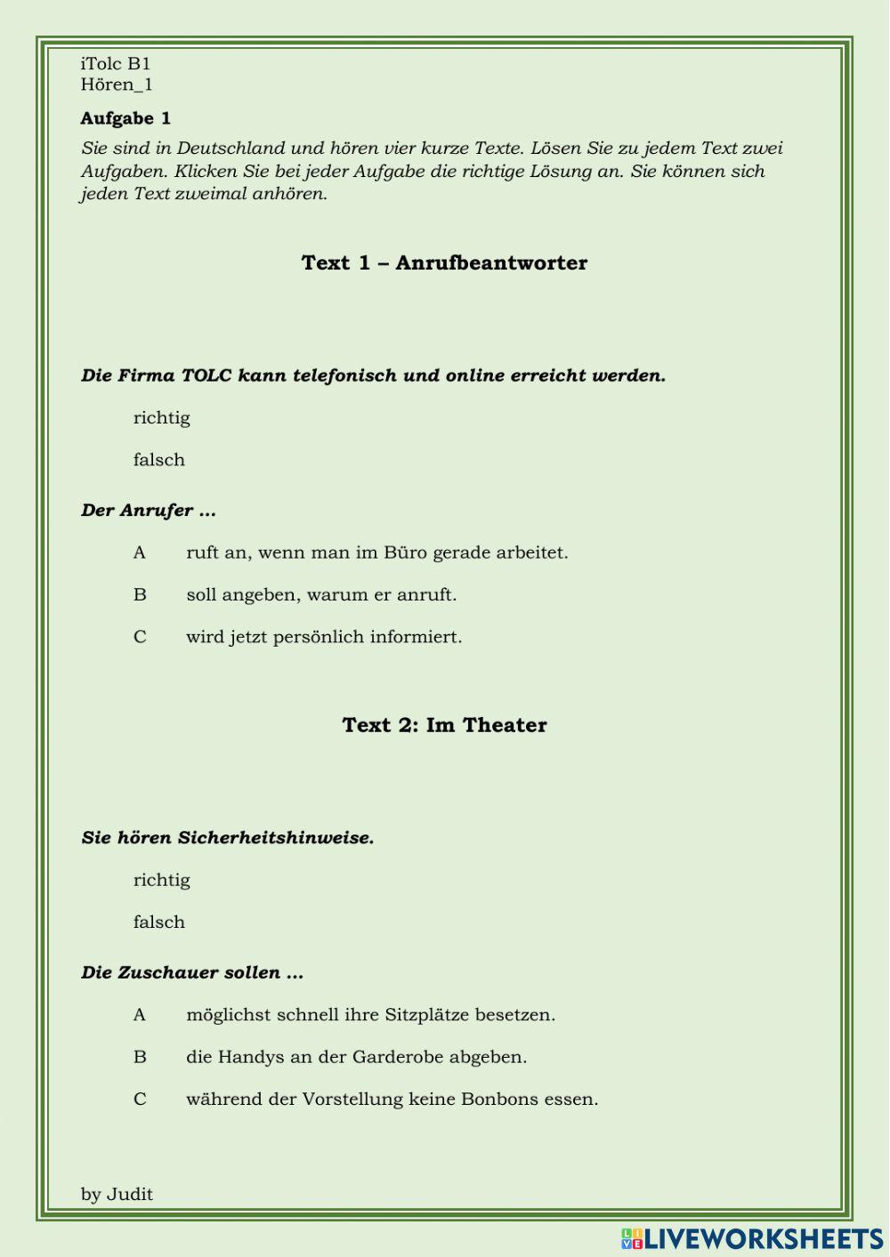 ITolc B1 Hörverstehen