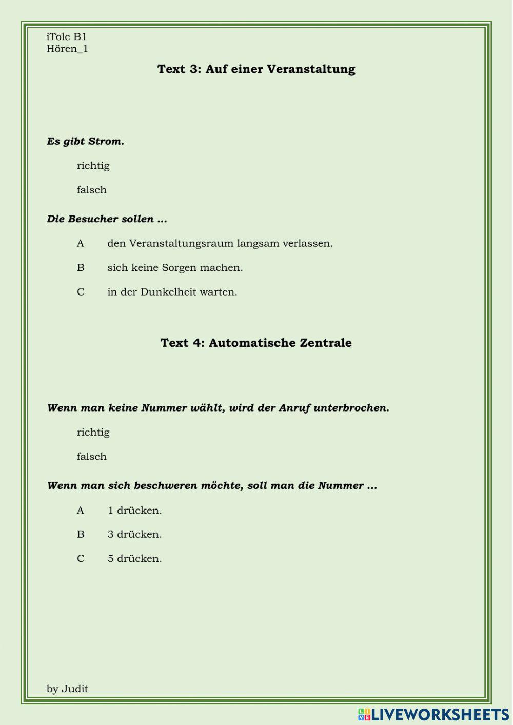 ITolc B1 Hörverstehen