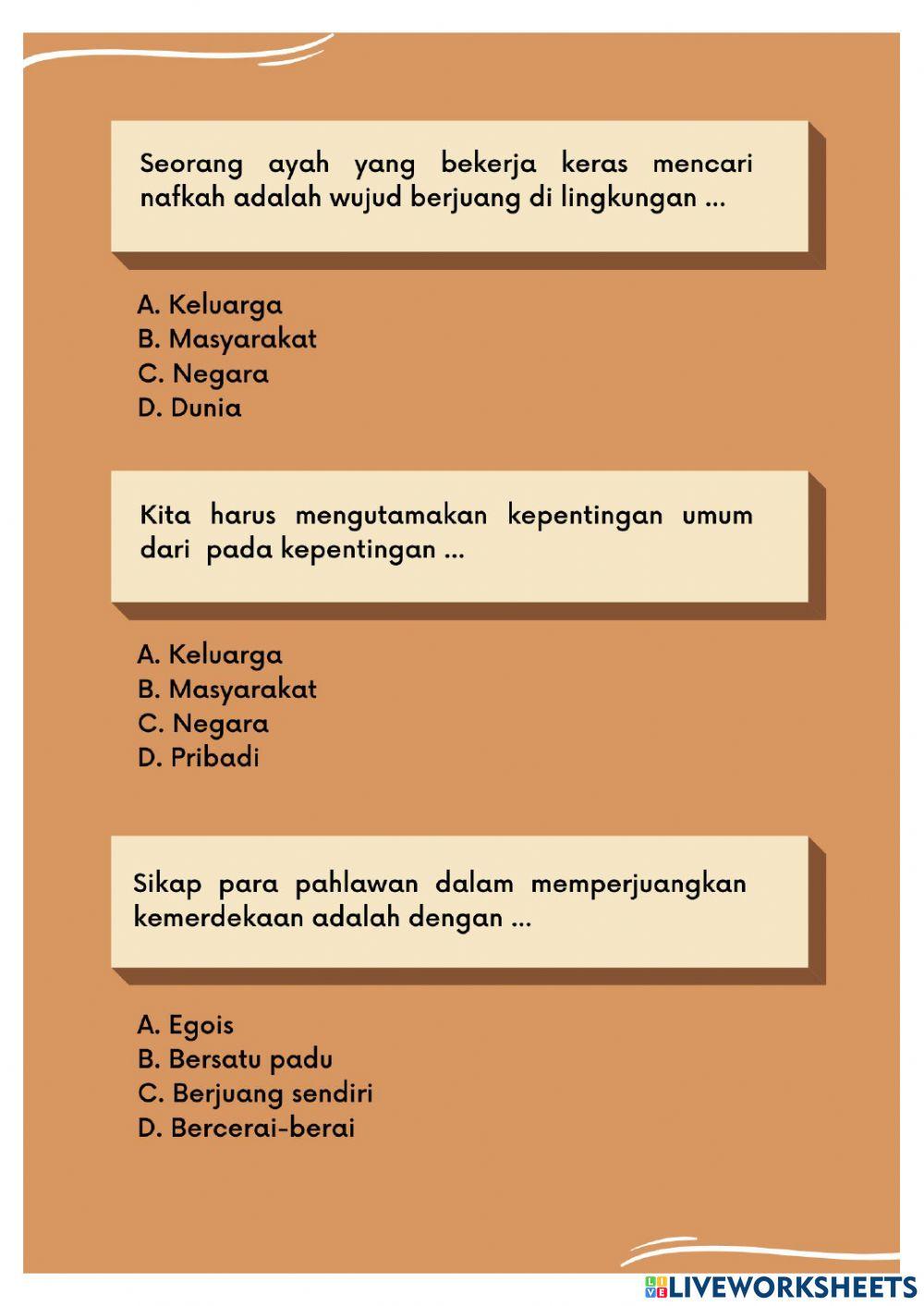 E-lkpd Kelas 4, Tema 5 Pahlawanku worksheet | Live Worksheets