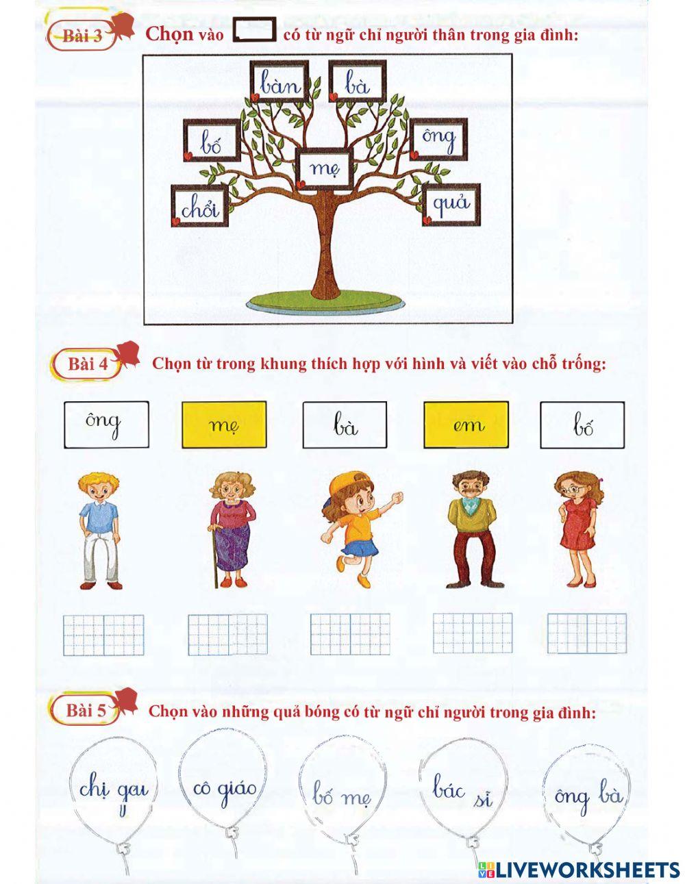 Tiếng Việt 1 lên 2 - Dạng 8: Các chủ điểm (phần 1)