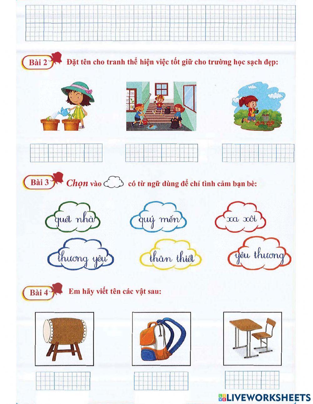 Tiếng Việt 1 lên 2 - Dạng 8: Các chủ điểm (phần 1)