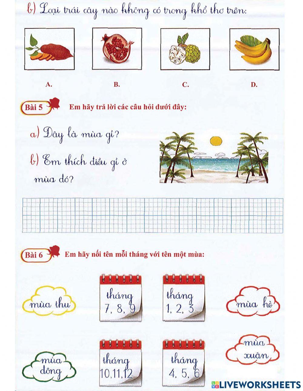 Tiếng Việt 1 lên 2 - Dạng 8: Các chủ điểm (phần 1)