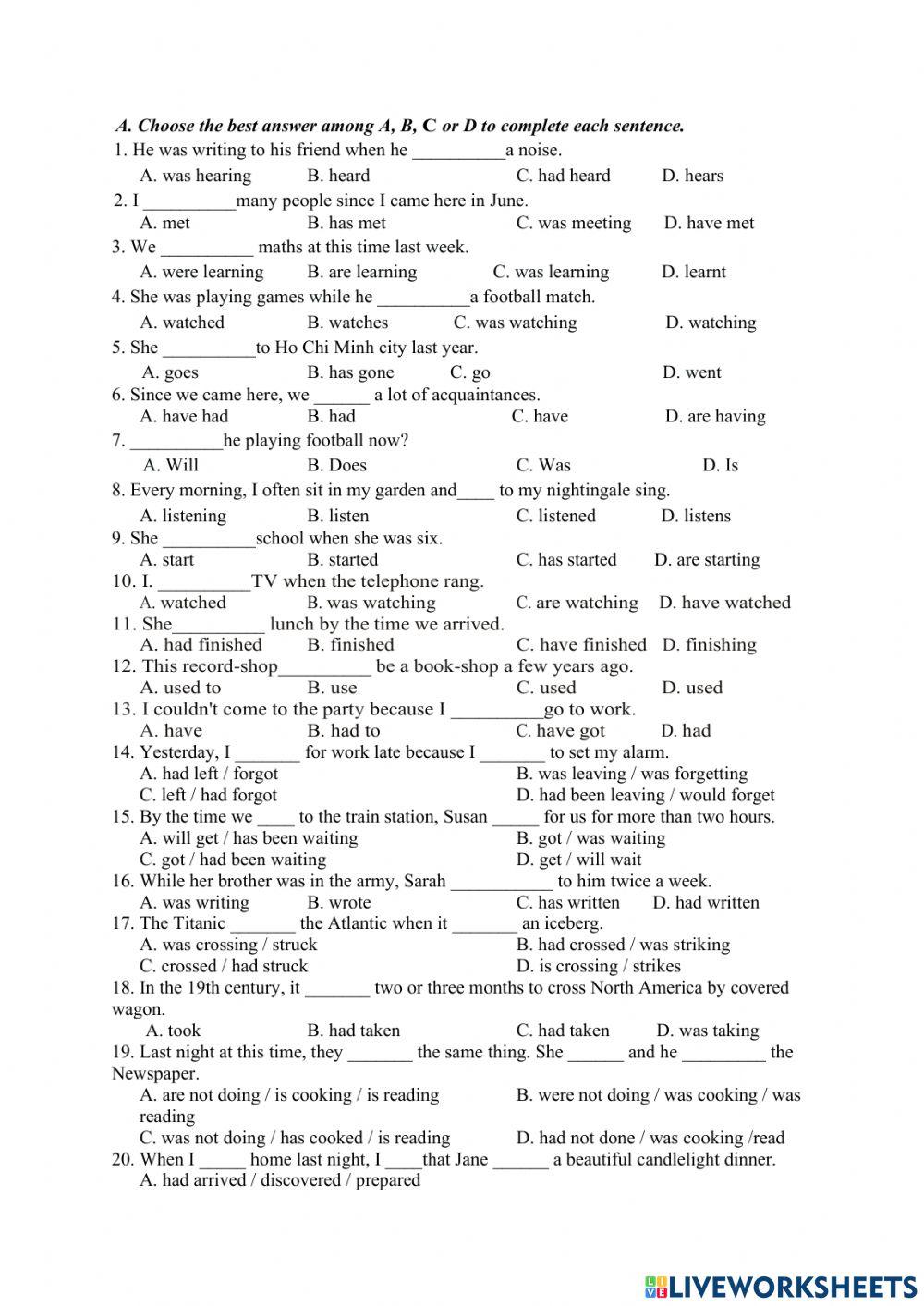 Past and present tenses worksheet Live Worksheets