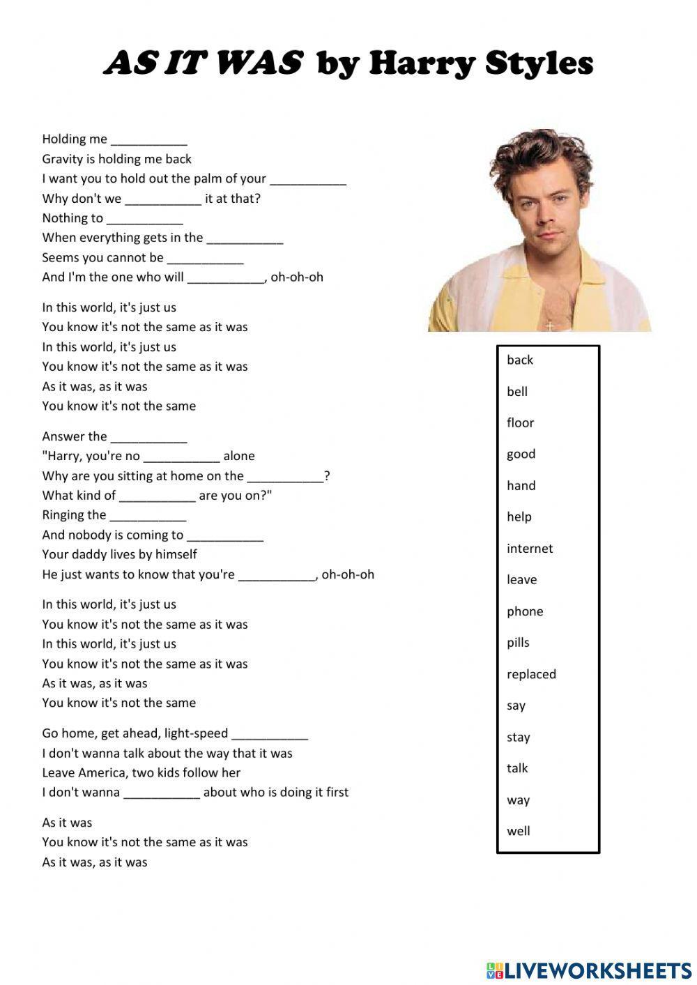 SONG: -AS IT WAS- by Harry Styles