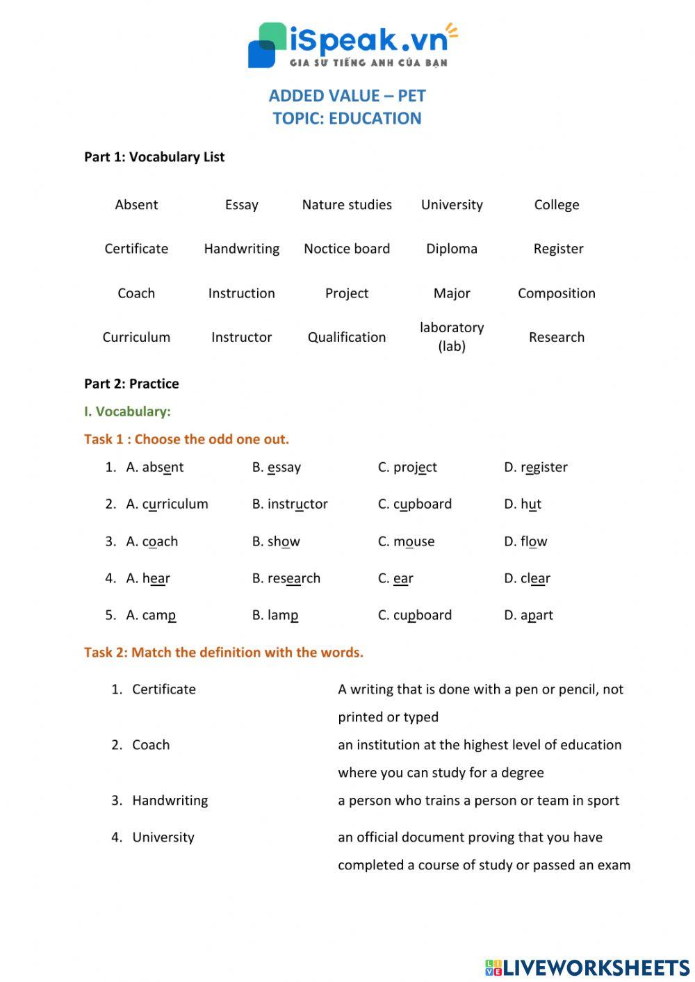 ADDED VALUE PET - Education