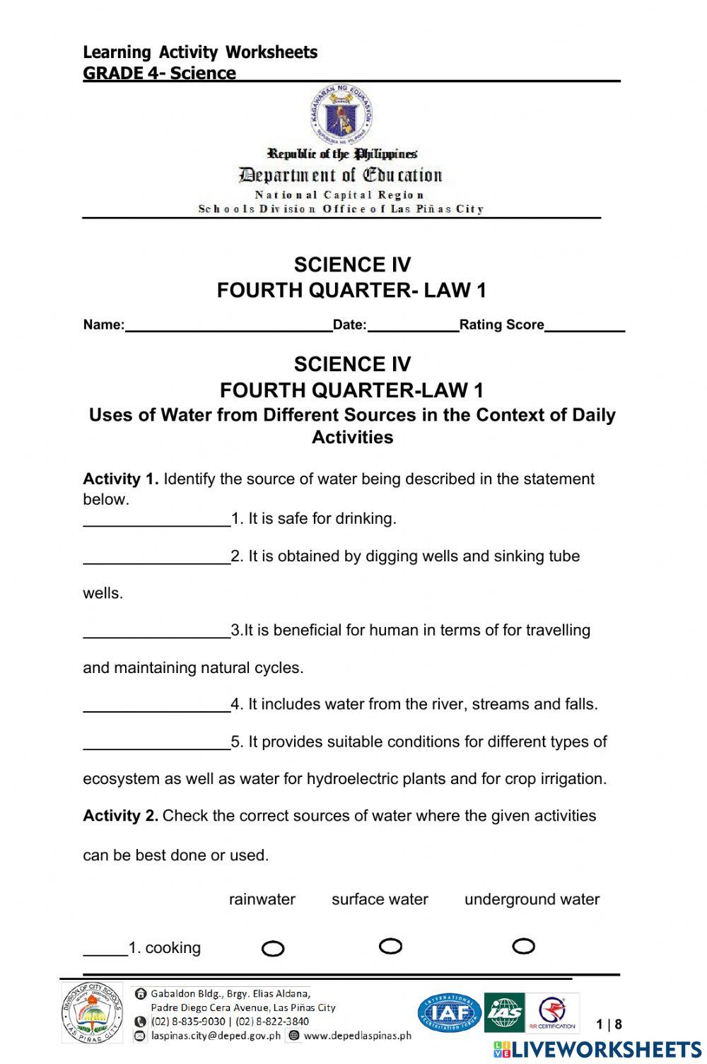 Q4 Science Week 2 Source of water