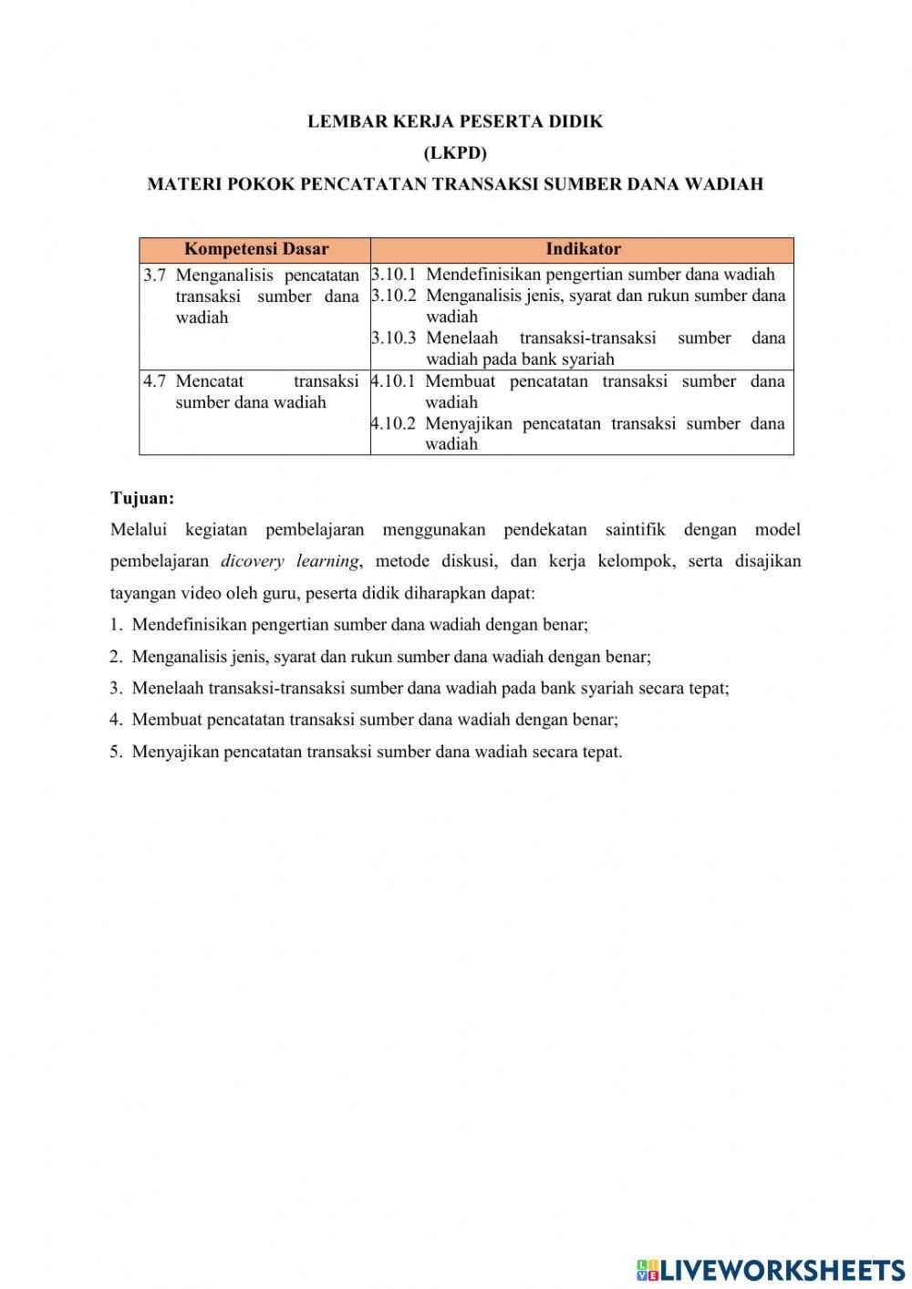 Pencatatan Transaksi Sumber Dana Wadiah