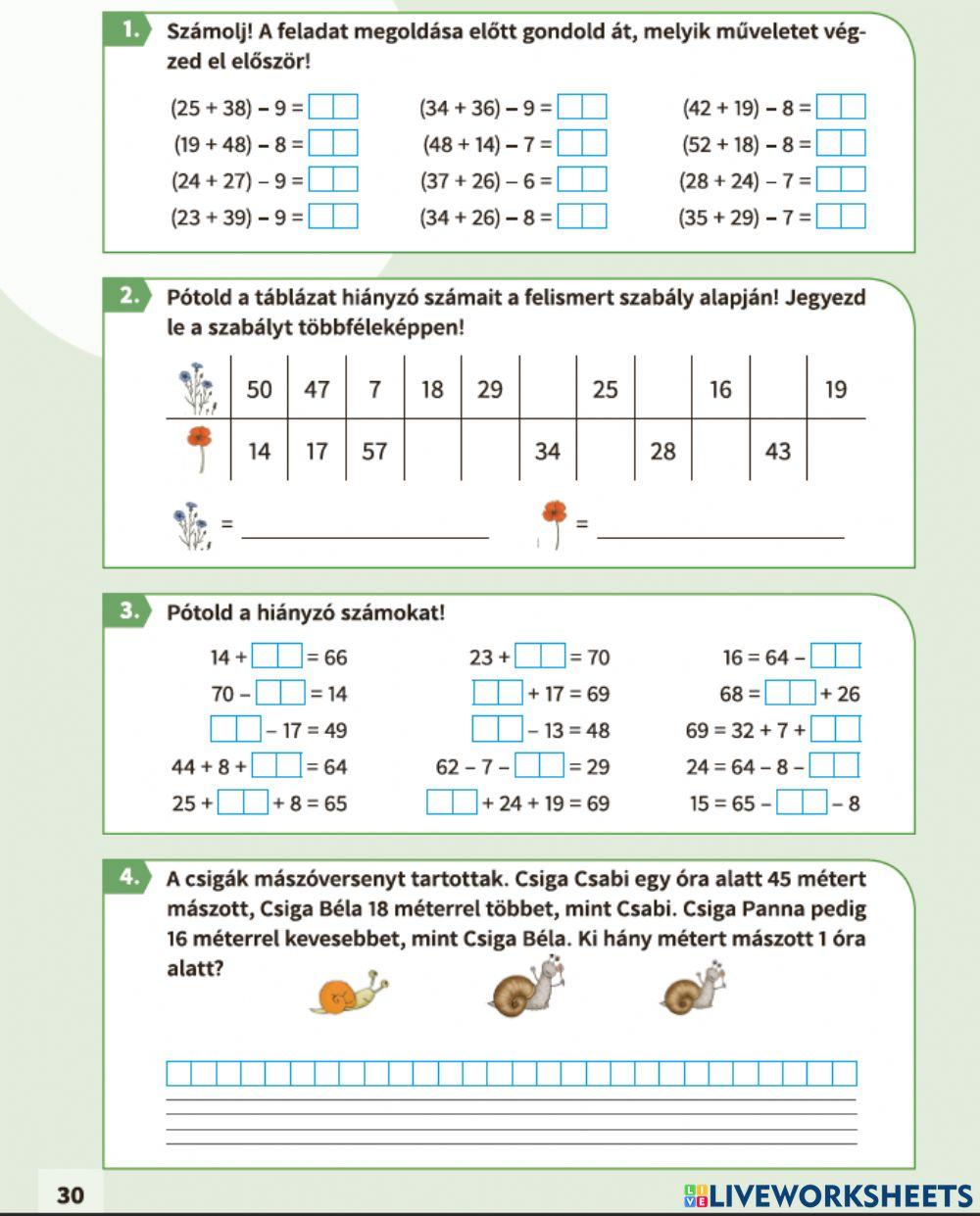 Összeadás, kivonás 0-tól 70-ig