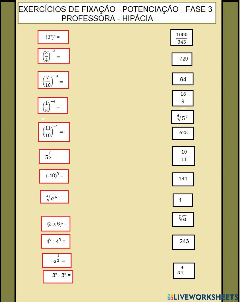 Potenciação com raízes fase 3
