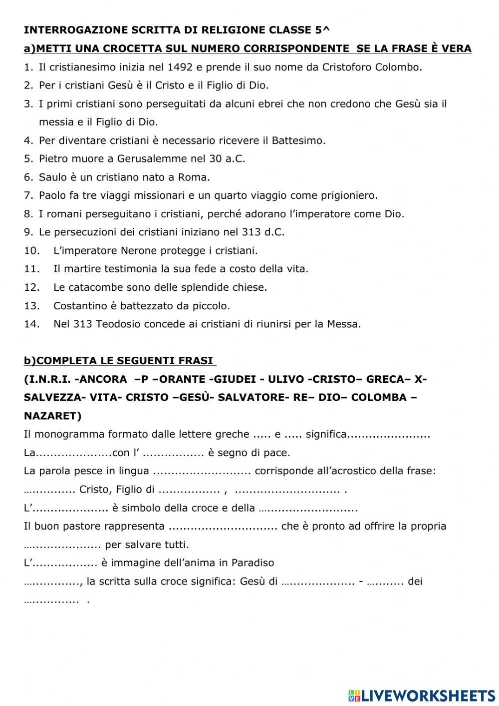 Verifica dalla Pentecoste alla fine delle persecuzioni