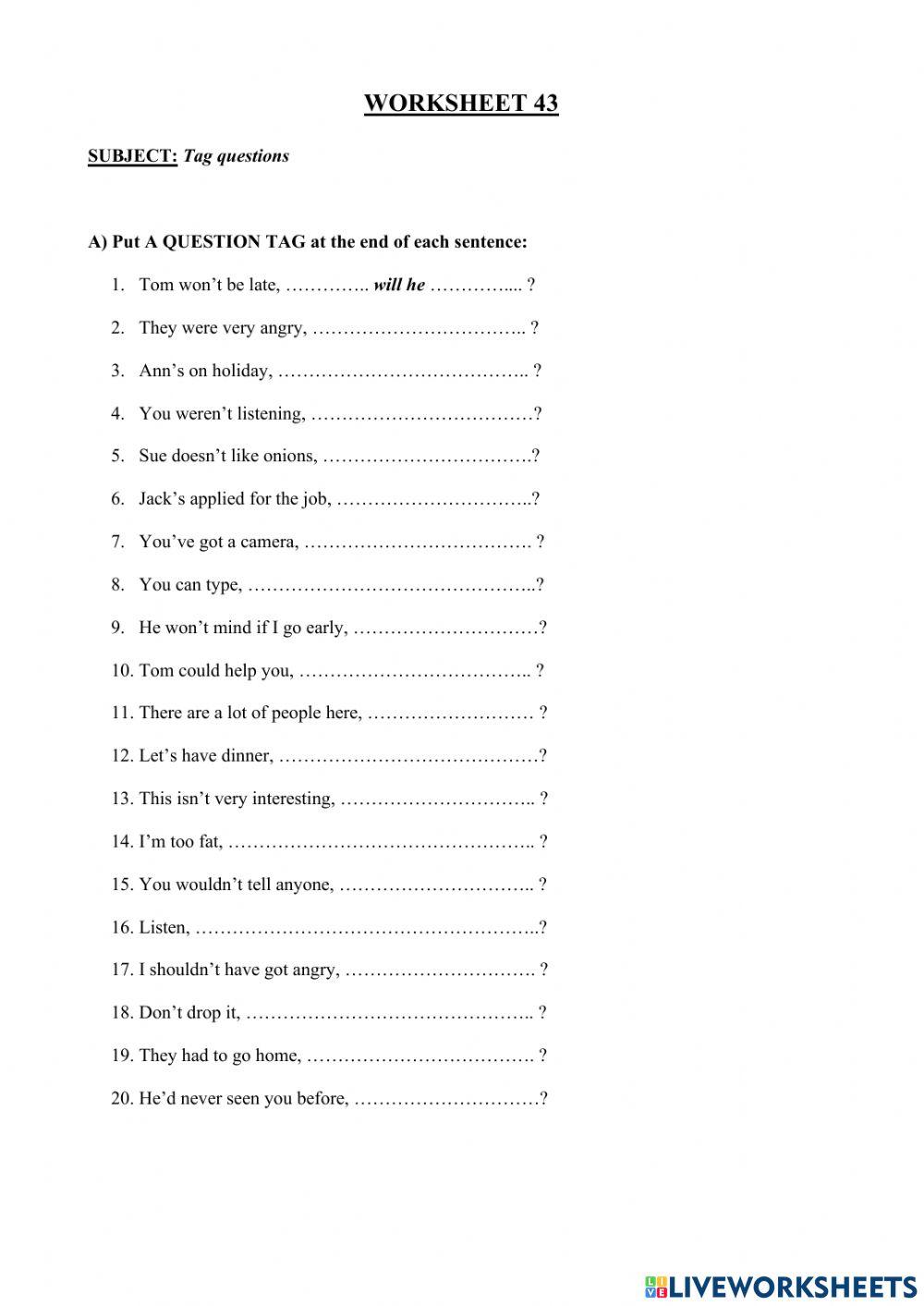 Worksheet 43 - Tag questions